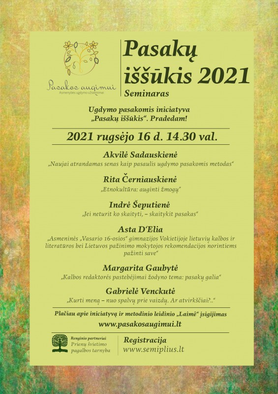 Pasakų iššūkis 2021. Įvadinis nuotolinis seminaras rugsėjo 16 d.